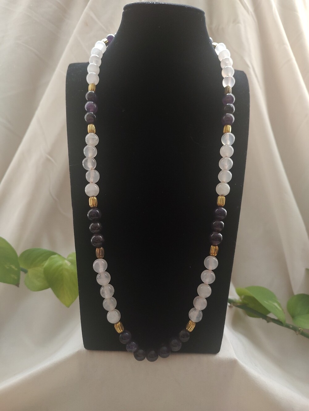 Rose Quartz and Amethyst Bead Necklace